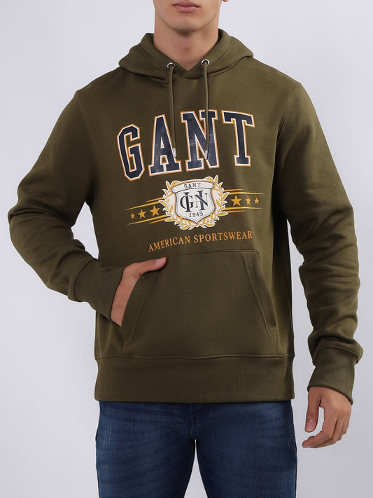 Gant Men Green Printed Hooded Sweatshirt