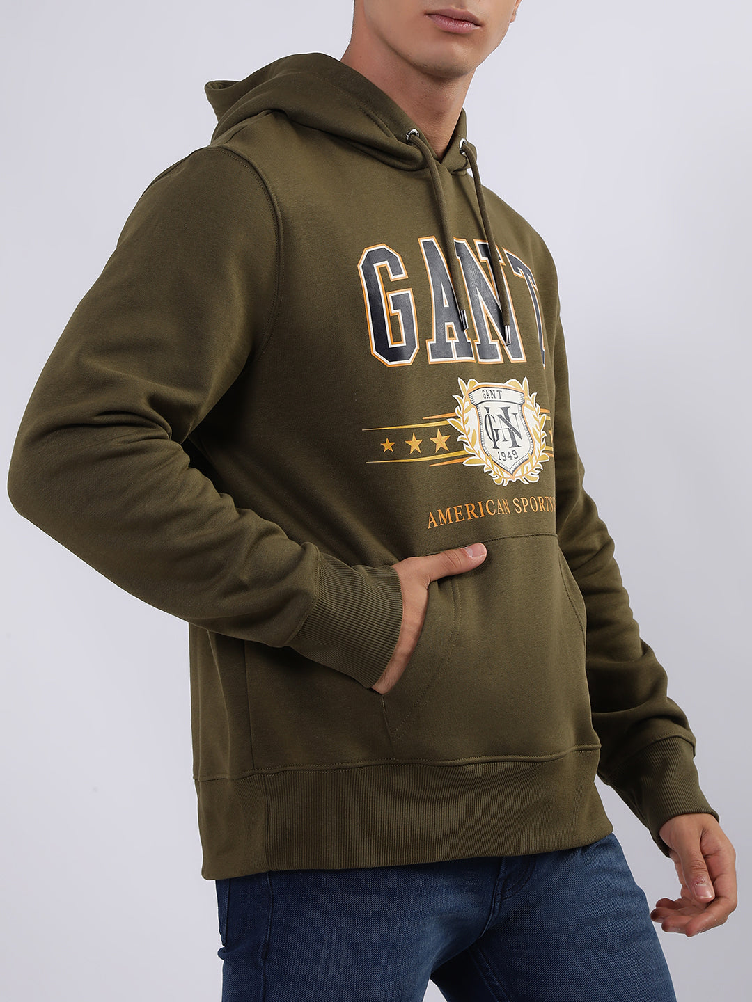 Gant Men Green Printed Hooded Sweatshirt