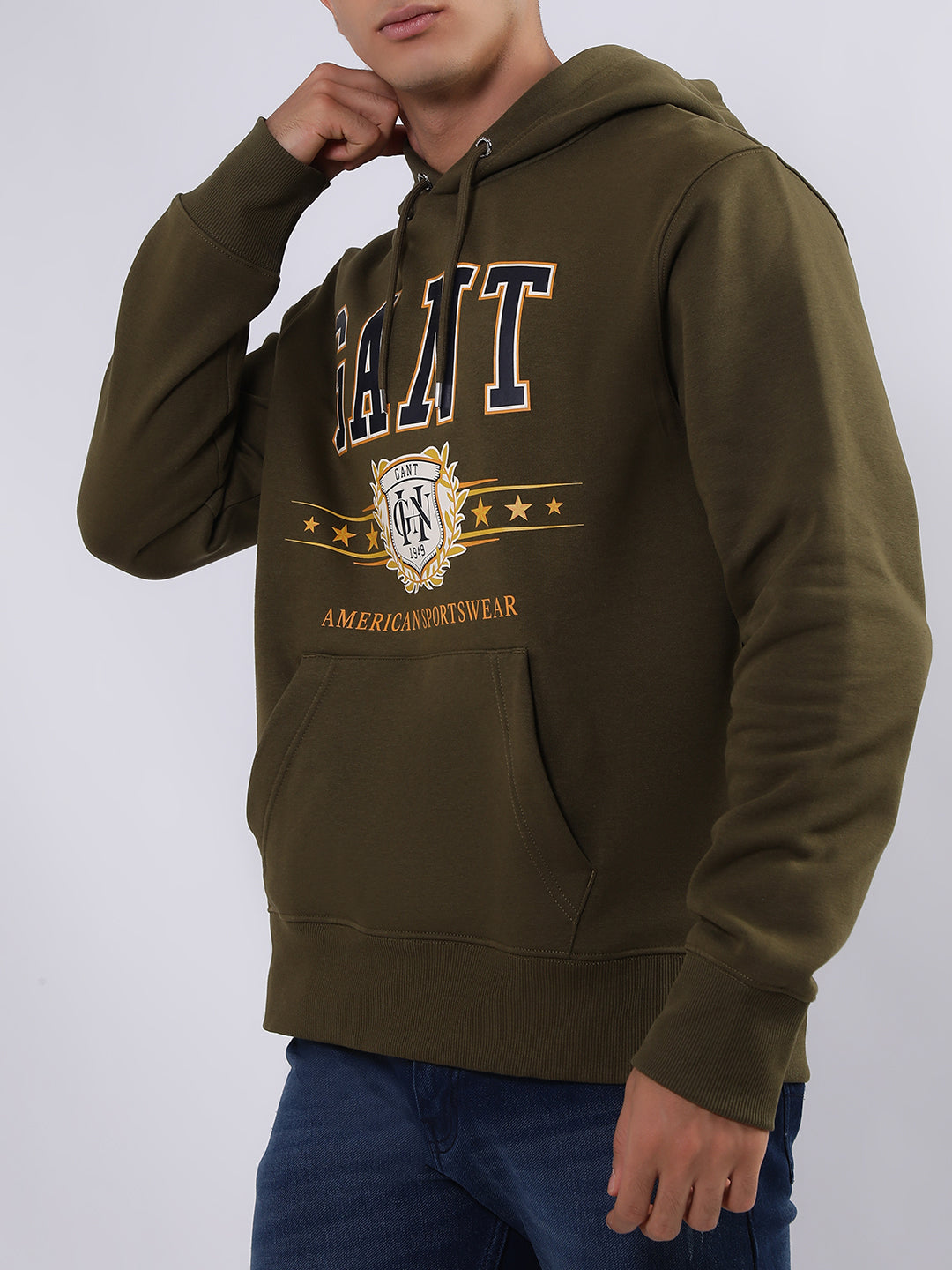 Gant Men Green Printed Hooded Sweatshirt