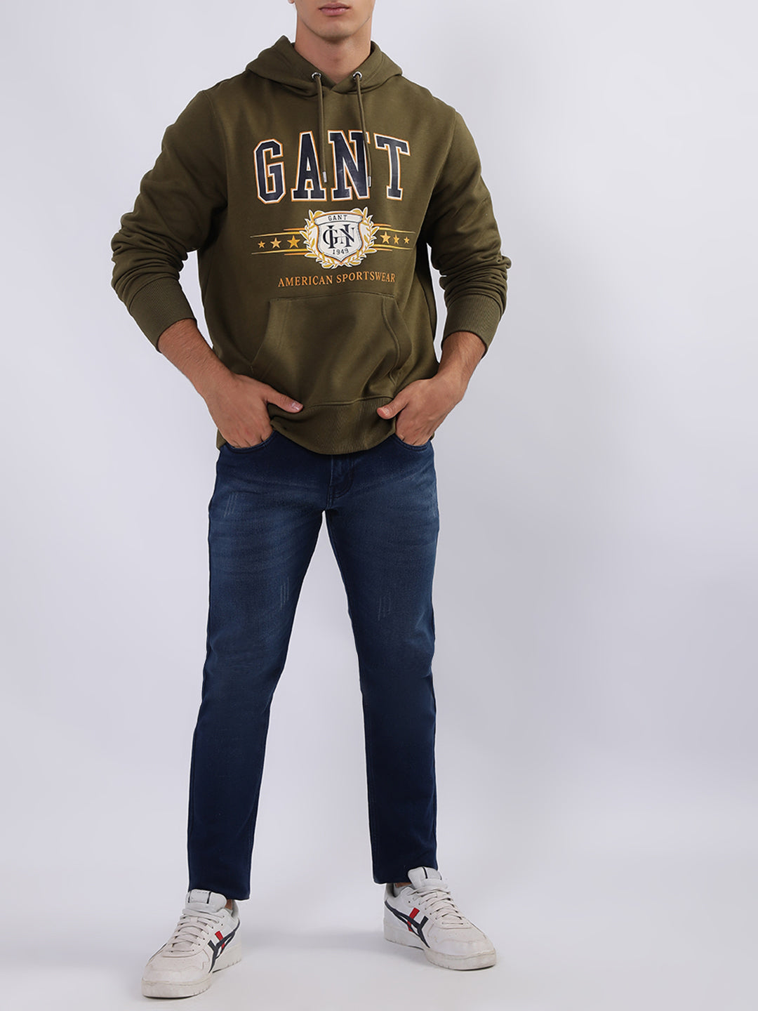 Gant Men Green Printed Hooded Sweatshirt