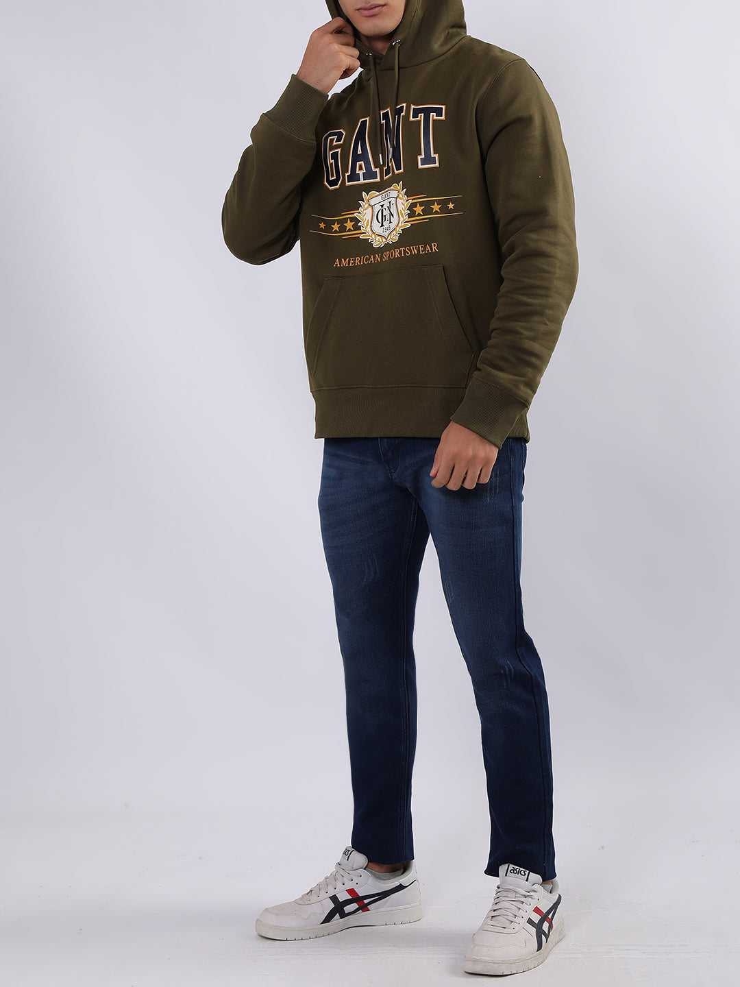 Gant Men Green Printed Hooded Sweatshirt