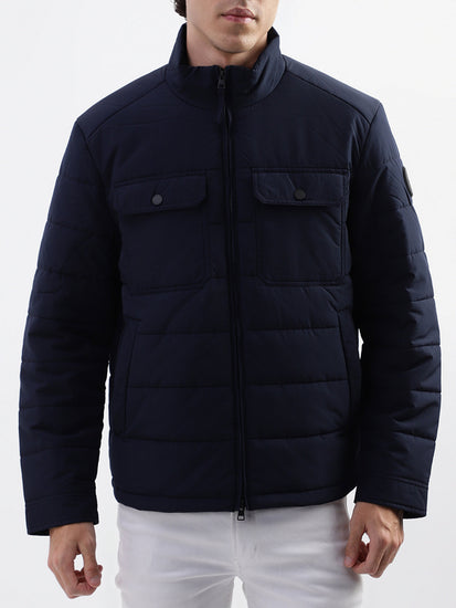 Gant Men Blue Solid High Neck Jacket