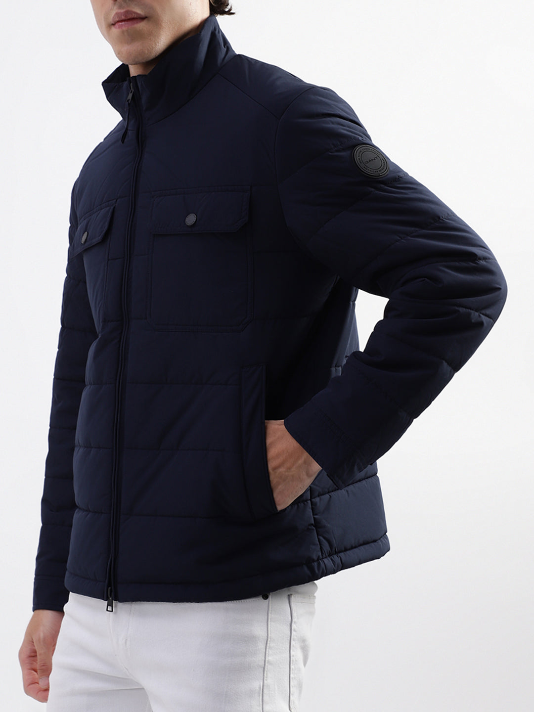 Gant Men Blue Solid High Neck Jacket