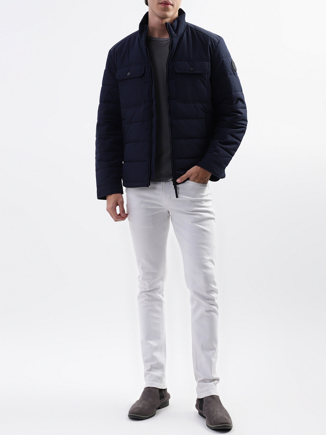 Gant Men Blue Solid High Neck Jacket