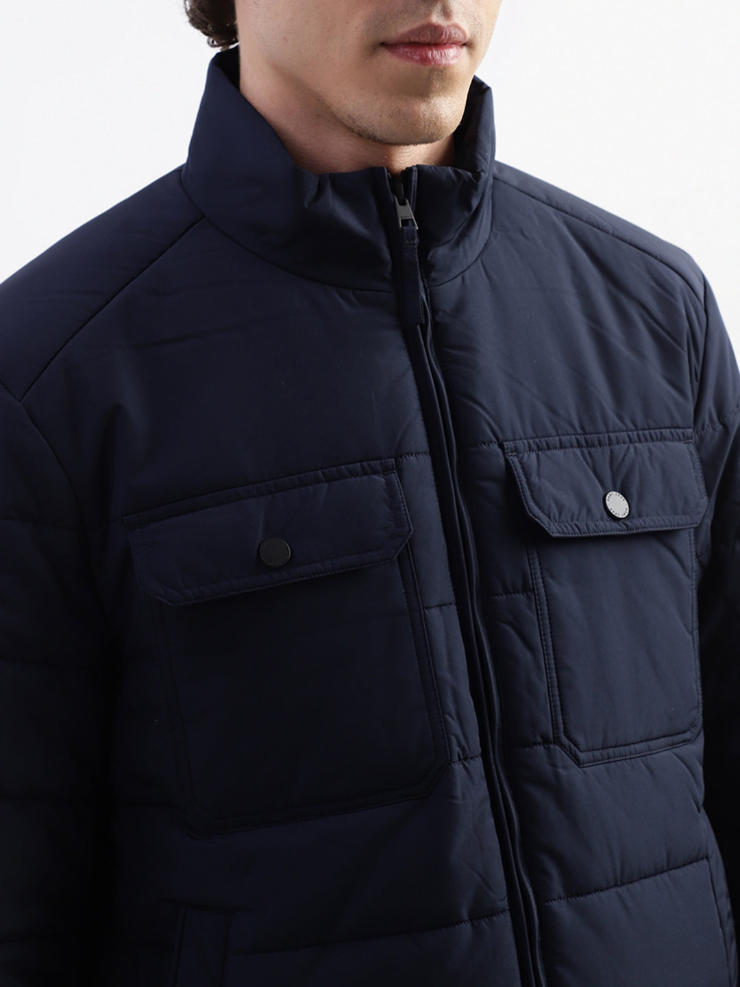 Gant Men Blue Solid High Neck Jacket