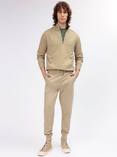 Gant Men Khaki Solid High Neck Long Sleeves Sweatshirt