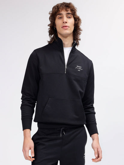 Gant Men Black Solid High Neck Long Sleeves Sweatshirt