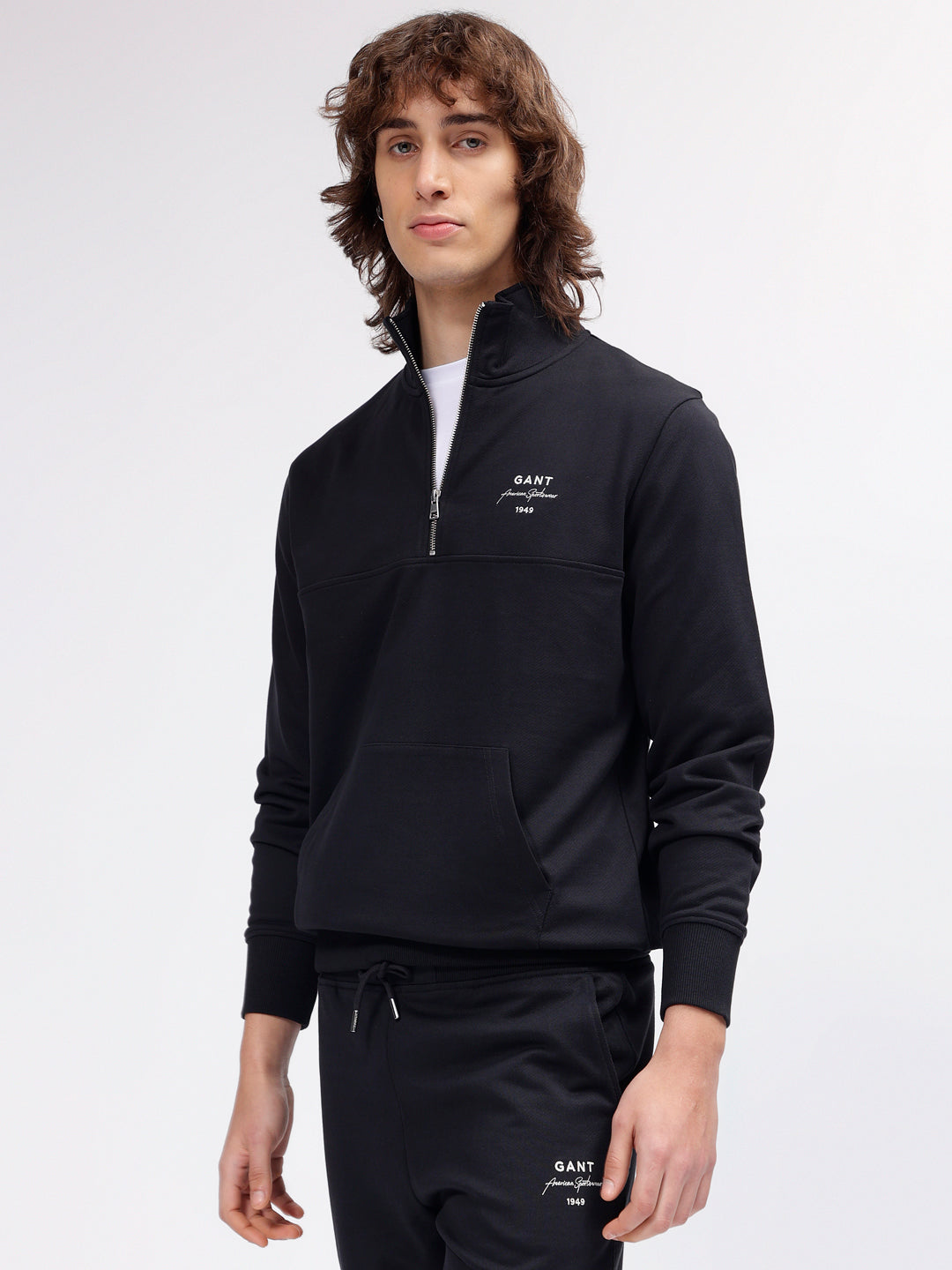 Gant Men Black Solid High Neck Long Sleeves Sweatshirt