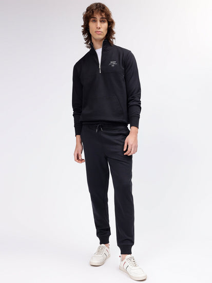 Gant Men Black Solid High Neck Long Sleeves Sweatshirt