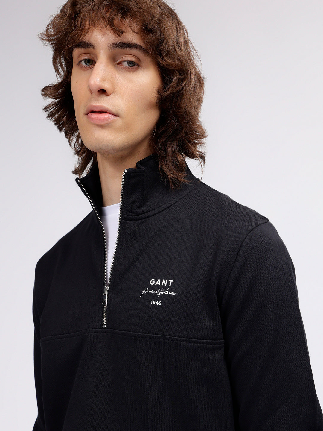 Gant Men Black Solid High Neck Long Sleeves Sweatshirt