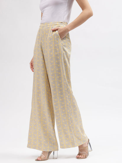 Gant Women Yellow Printed Regular Fit Mid-Rise Trouser