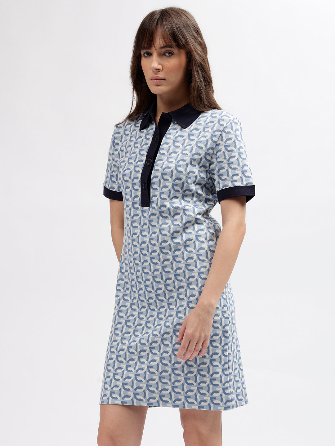 Gant Women Blue Printed Polo Collar Short Sleeves Dress