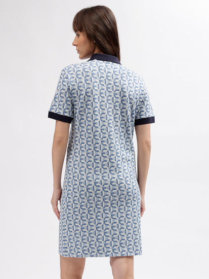 Gant Women Blue Printed Polo Collar Short Sleeves Dress