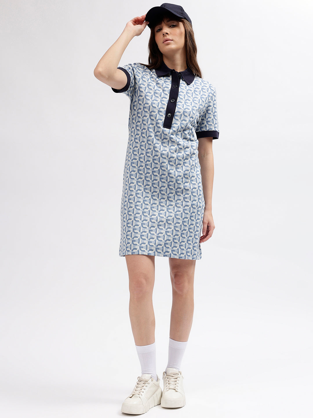 Gant Women Blue Printed Polo Collar Short Sleeves Dress