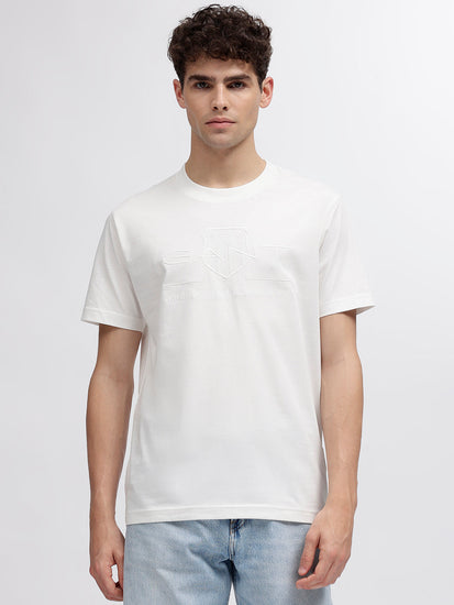 Gant Men Off White Solid Round Neck Short Sleeves T-Shirt