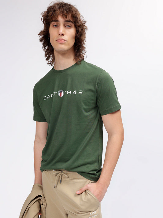 Gant Men Green Solid Round Neck Short Sleeves T-shirt