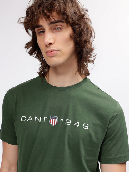 Gant Men Green Solid Round Neck Short Sleeves T-shirt