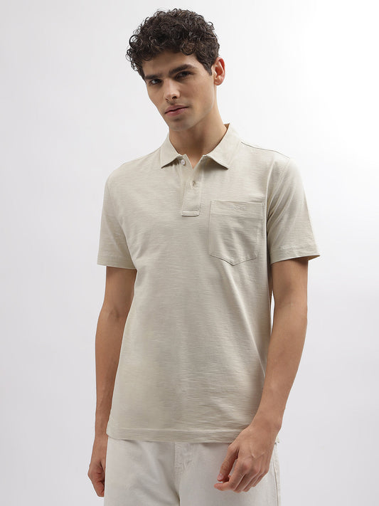 Gant Men Beige Striped Polo Collar Full Sleeves T-Shirt