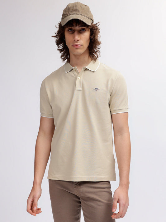 Gant Men Beige Solid Polo Collar Short Sleeves T-shirt