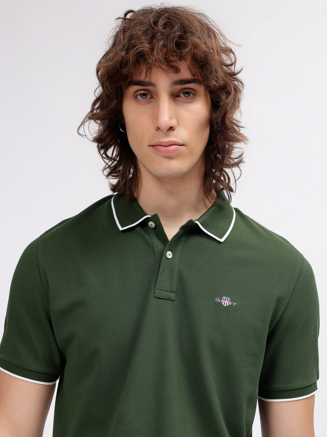 Gant Men Green Solid Polo Collar Short Sleeves T-shirt