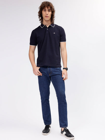 Gant Men Navy Blue Solid Polo Collar Short Sleeves T-shirt