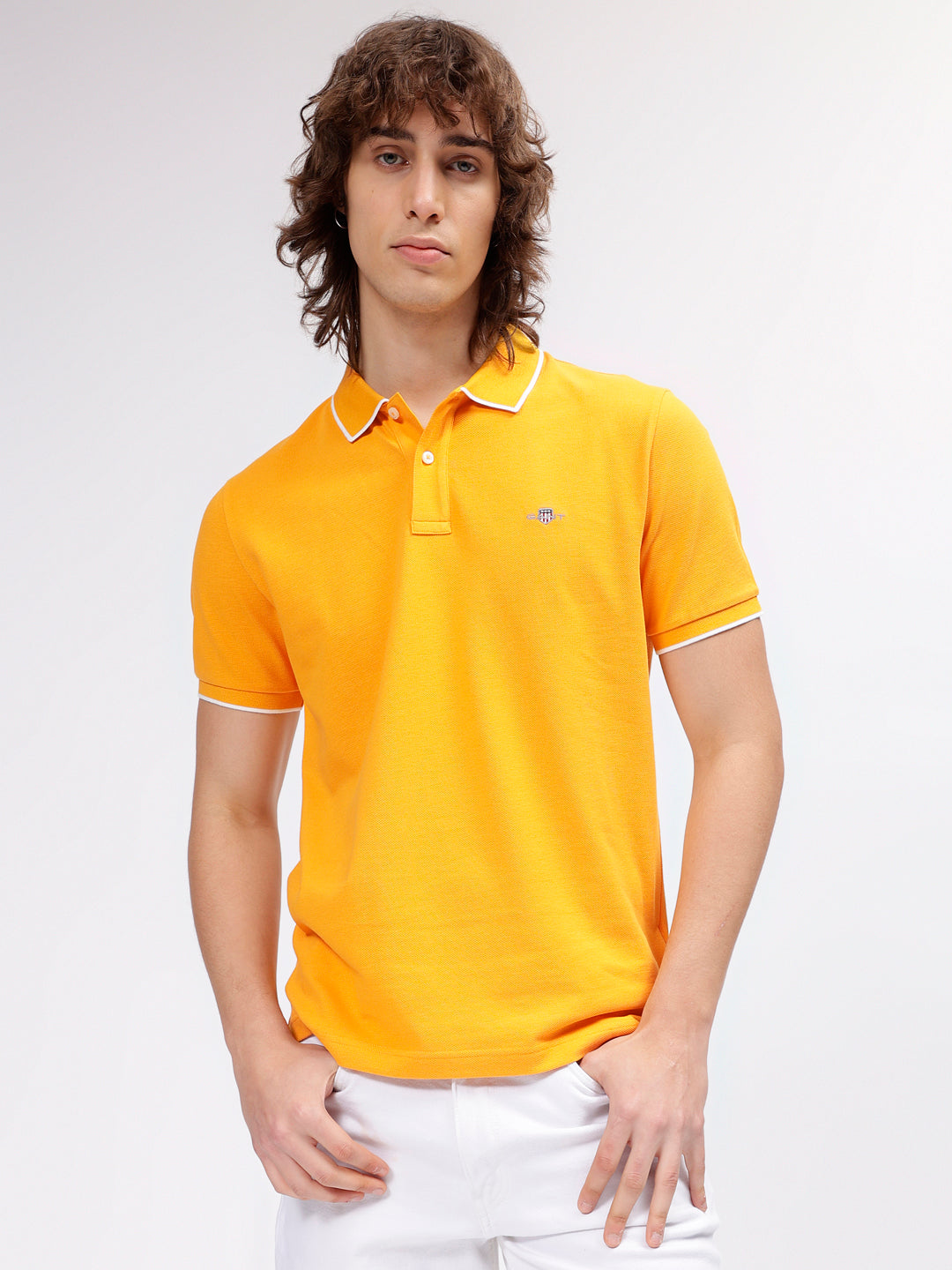 Gant Men Yellow Solid Polo Collar Short Sleeves T-shirt