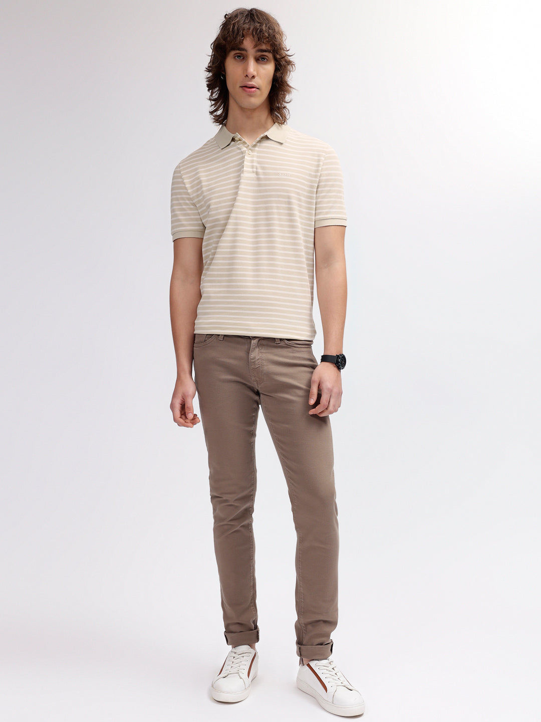 Gant Men Beige Striped Polo Collar Short Sleeves T-shirt