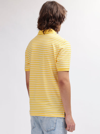 Gant Men Yellow Striped Polo Collar Short Sleeves T-shirt