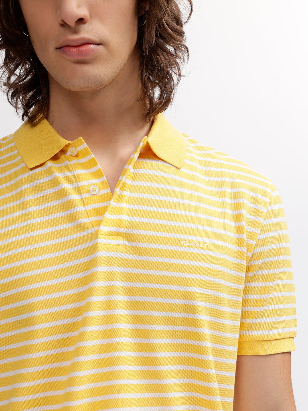 Gant Men Yellow Striped Polo Collar Short Sleeves T-shirt