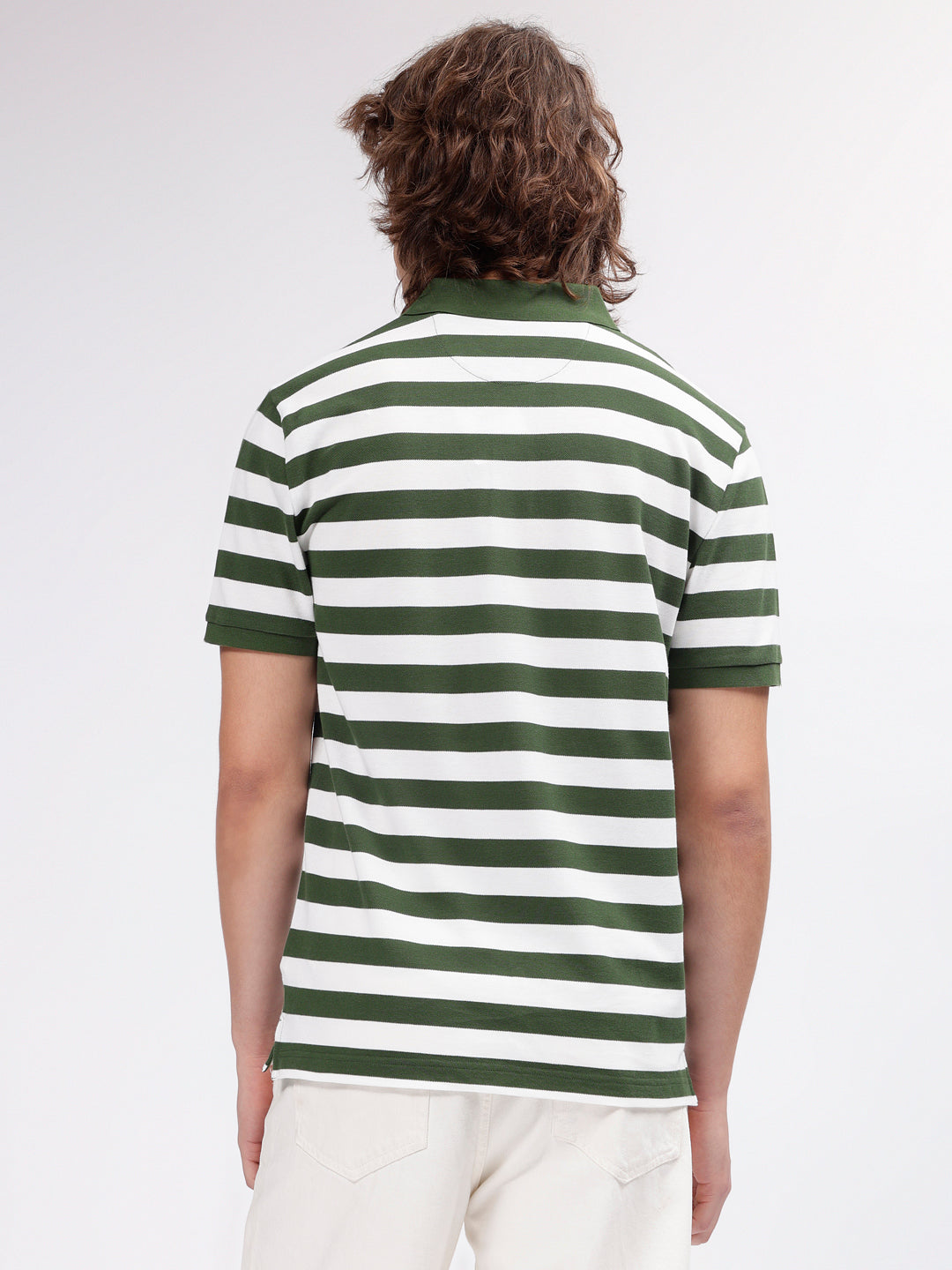 Gant Men Green Striped Polo Collar Short Sleeves T-shirt