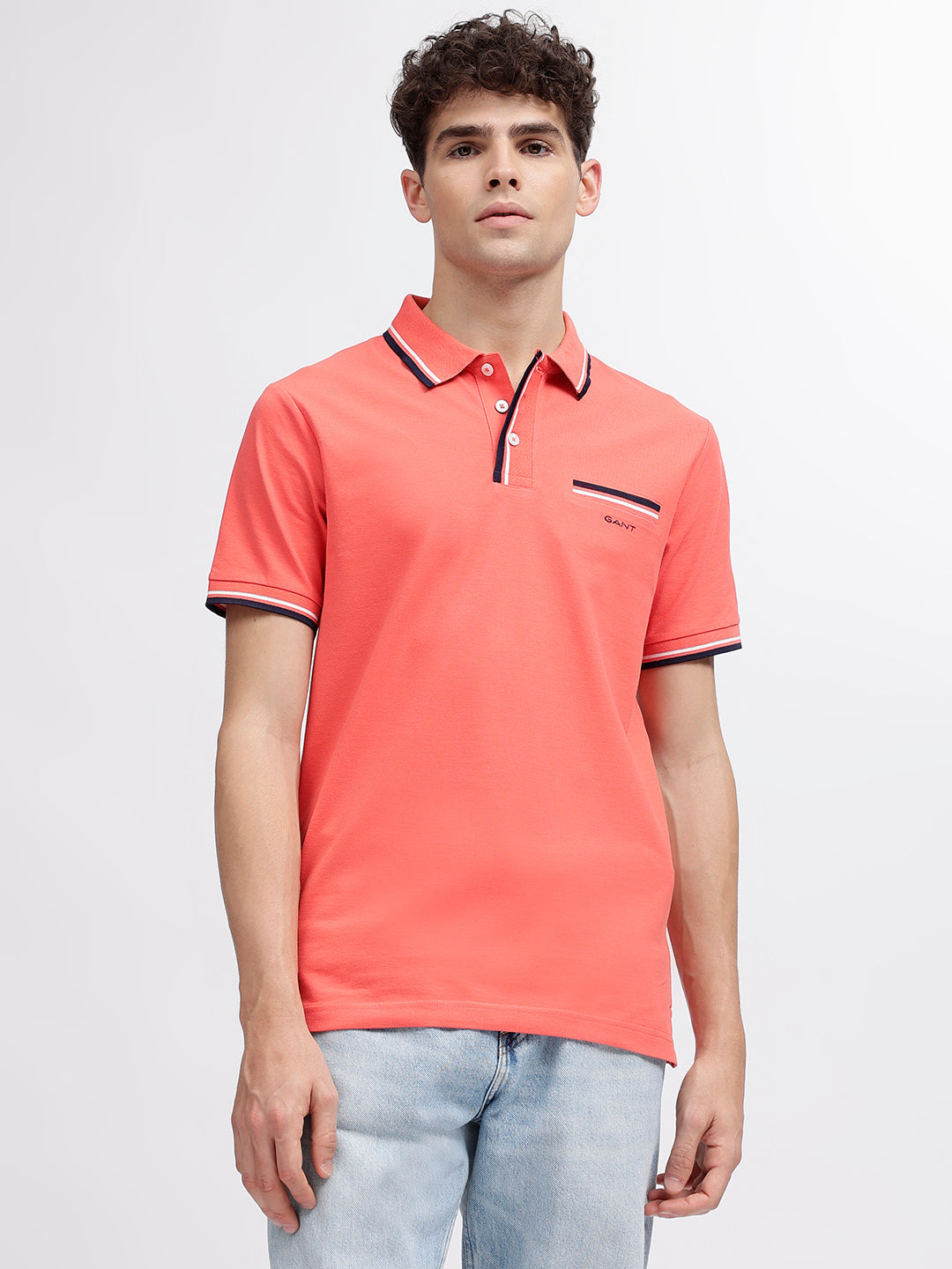 Gant Men Coral Solid Polo Collar Short Sleeves T-Shirt