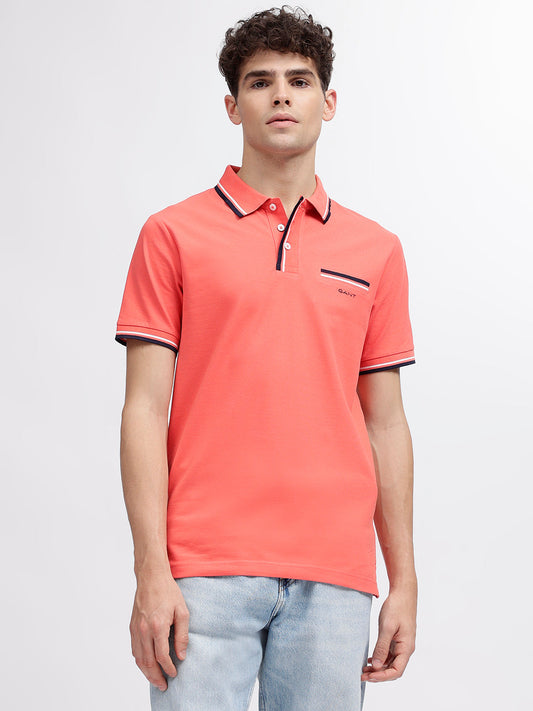 Gant Men Coral Solid Polo Collar Short Sleeves T-Shirt