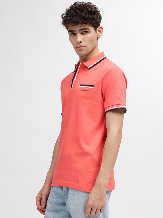 Gant Men Coral Solid Polo Collar Short Sleeves T-Shirt