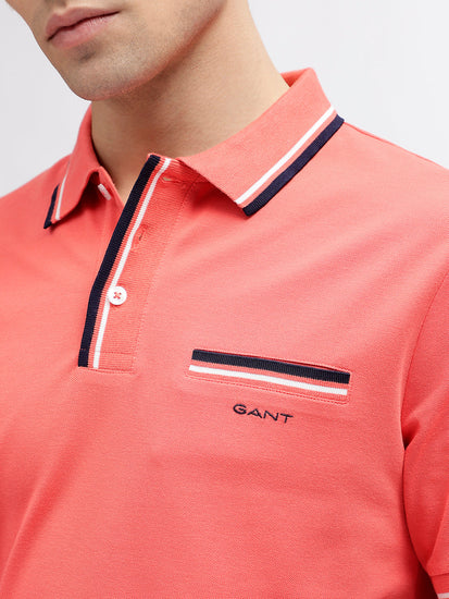 Gant Men Coral Solid Polo Collar Short Sleeves T-Shirt