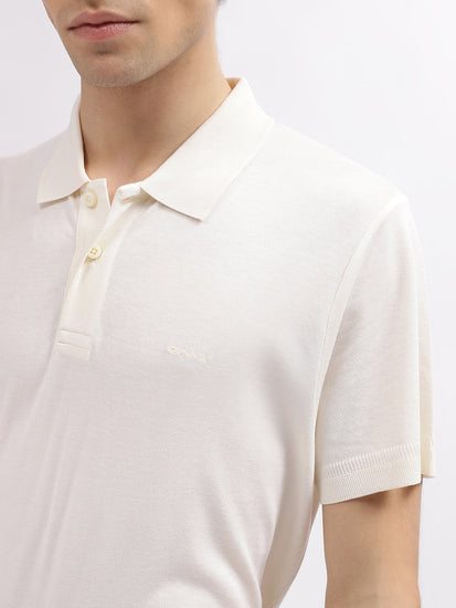 Gant Men Cream Solid Polo Collar Short Sleeves T-Shirt