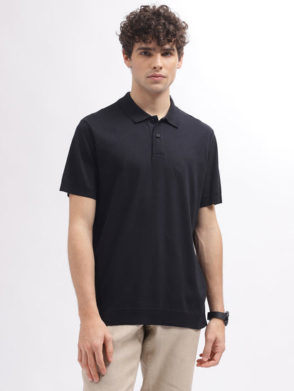 Gant Men Black Solid Polo Collar Short Sleeves T-Shirt