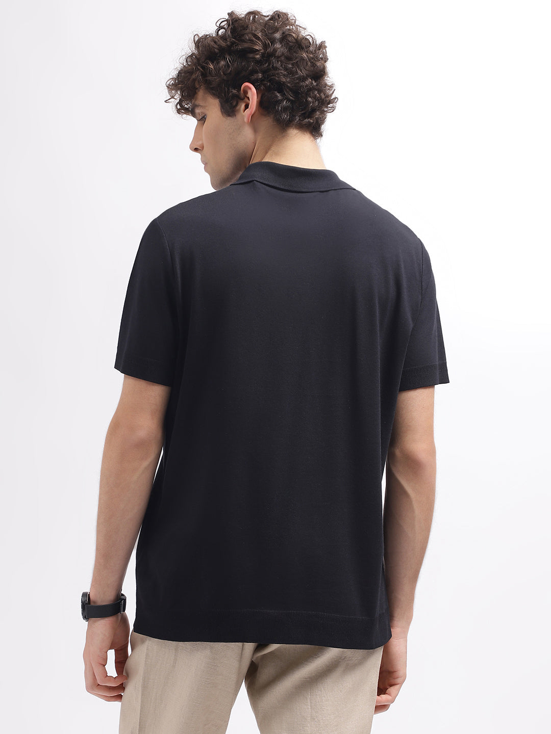 Gant Men Black Solid Polo Collar Short Sleeves T-Shirt