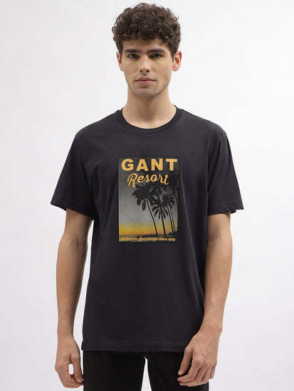 Gant Men Black Printed Round Neck Short Sleeves T-Shirt