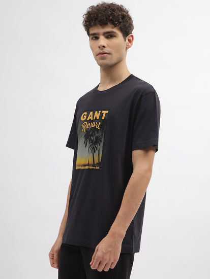 Gant Men Black Printed Round Neck Short Sleeves T-Shirt