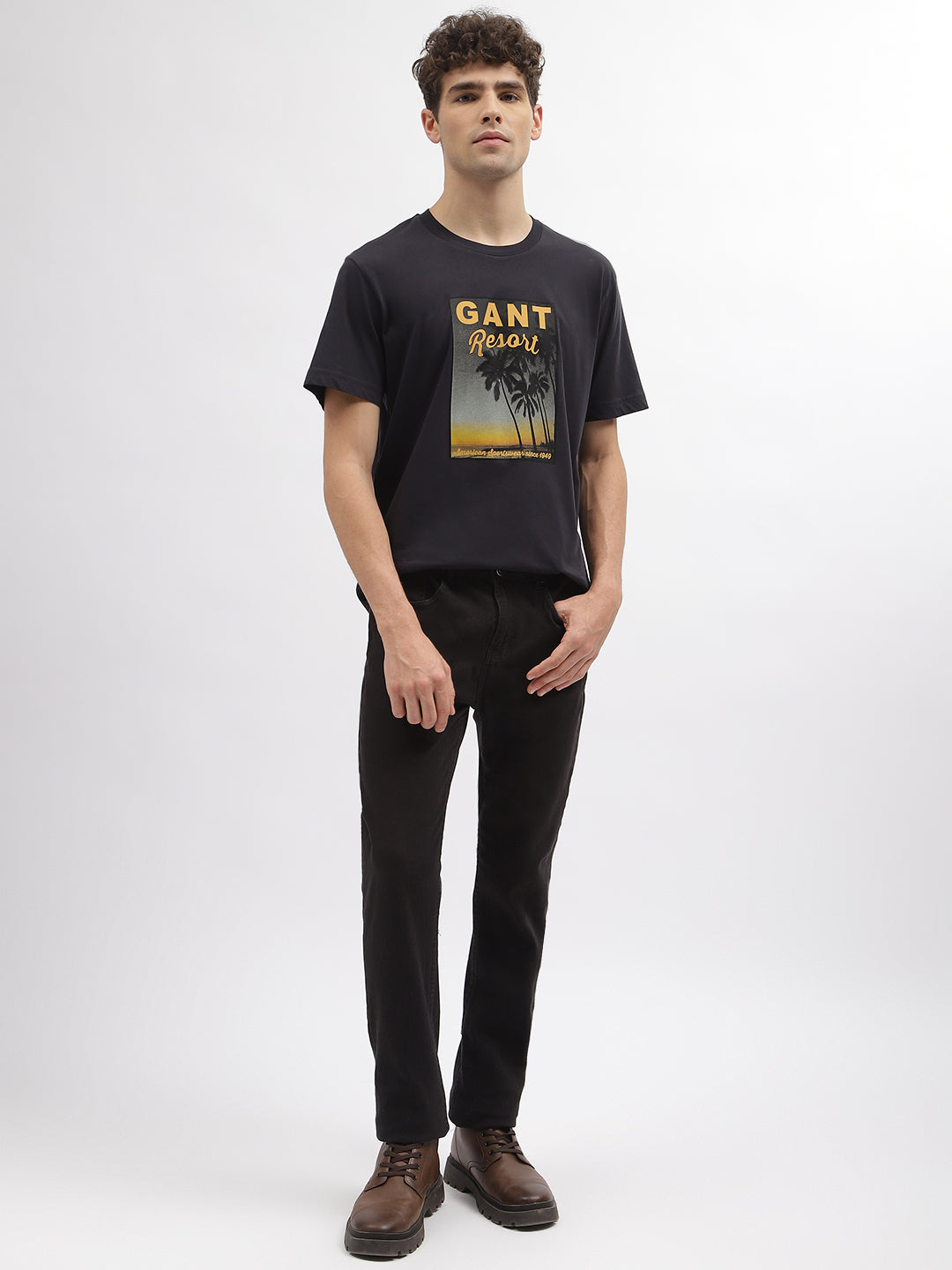 Gant Men Black Printed Round Neck Short Sleeves T-Shirt