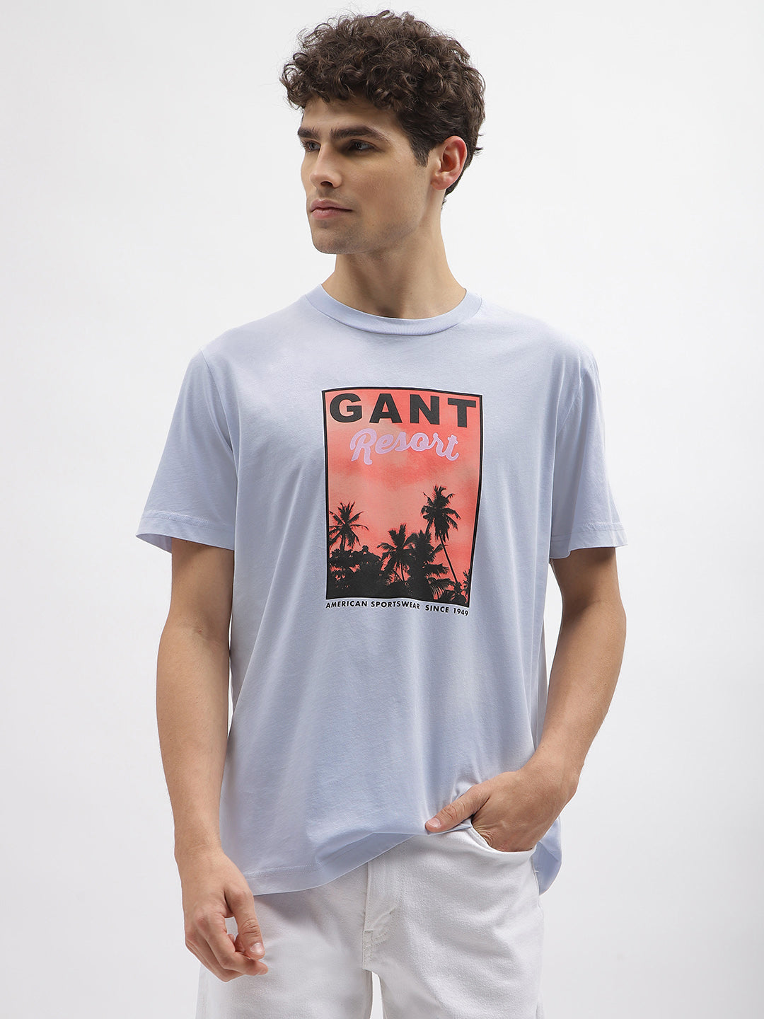 Gant Men Blue Printed Round Neck Short Sleeves T-Shirt