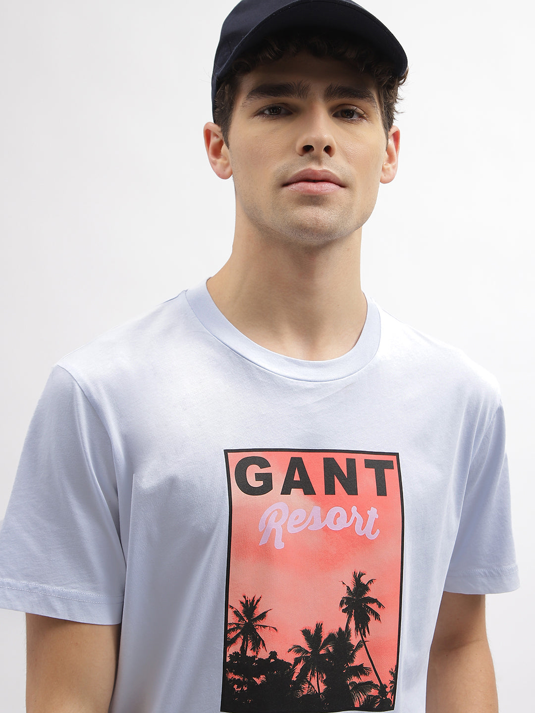 Gant Men Blue Printed Round Neck Short Sleeves T-Shirt