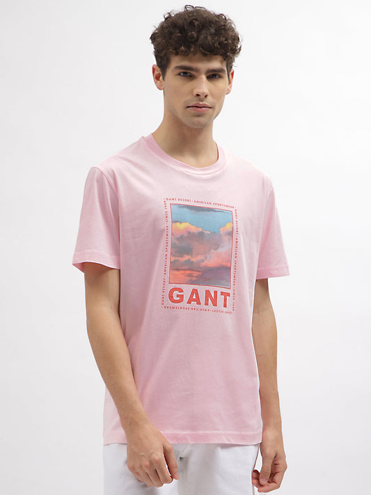 Gant Men Pink Printed Round Neck Short Sleeves T-Shirt