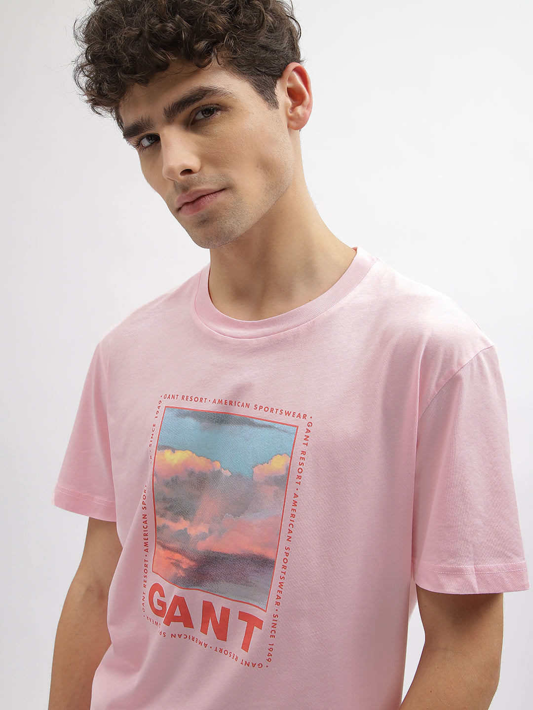 Gant Men Pink Printed Round Neck Short Sleeves T-Shirt