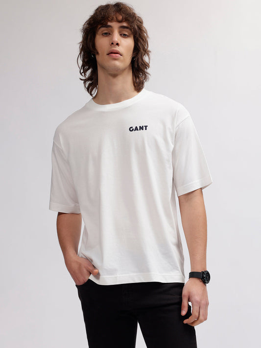 Gant Men Off White Solid Round Neck Short Sleeves T-shirt