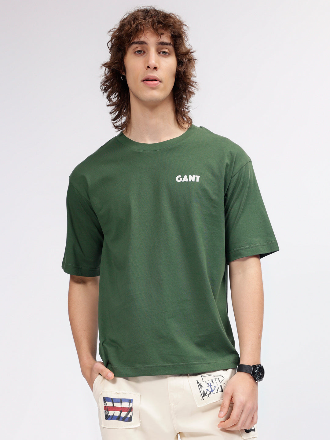 Gant Men Green Solid Round Neck Short Sleeves T-shirt