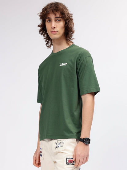 Gant Men Green Solid Round Neck Short Sleeves T-shirt