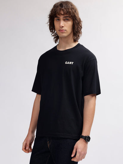 Gant Men Black Solid Round Neck Short Sleeves T-shirt