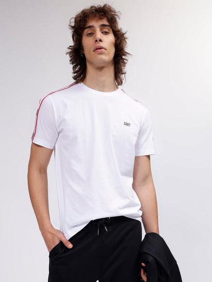 Gant Men White Solid Round Neck Short Sleeves T-shirt