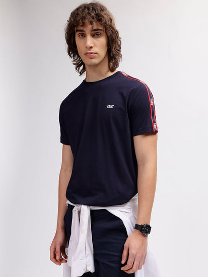 Gant Men Navy Blue Solid Round Neck Short Sleeves T-shirt